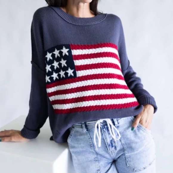 Miracle Sweaters - Miracle Women's Sweater - Navy and Red American Flag Design